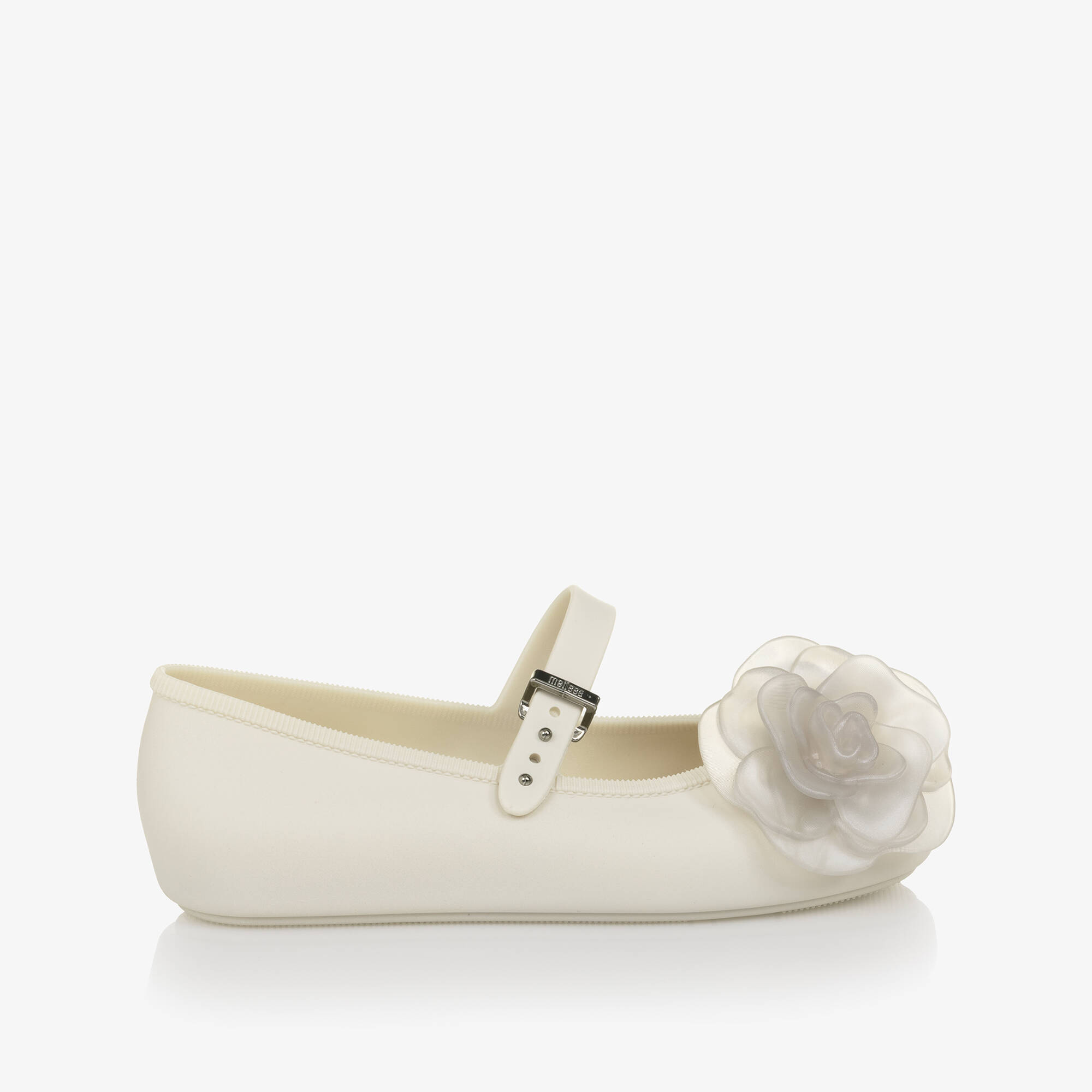 Mini Melissa - Girls Ivory Jelly Ballerina Pumps with Flowers ...