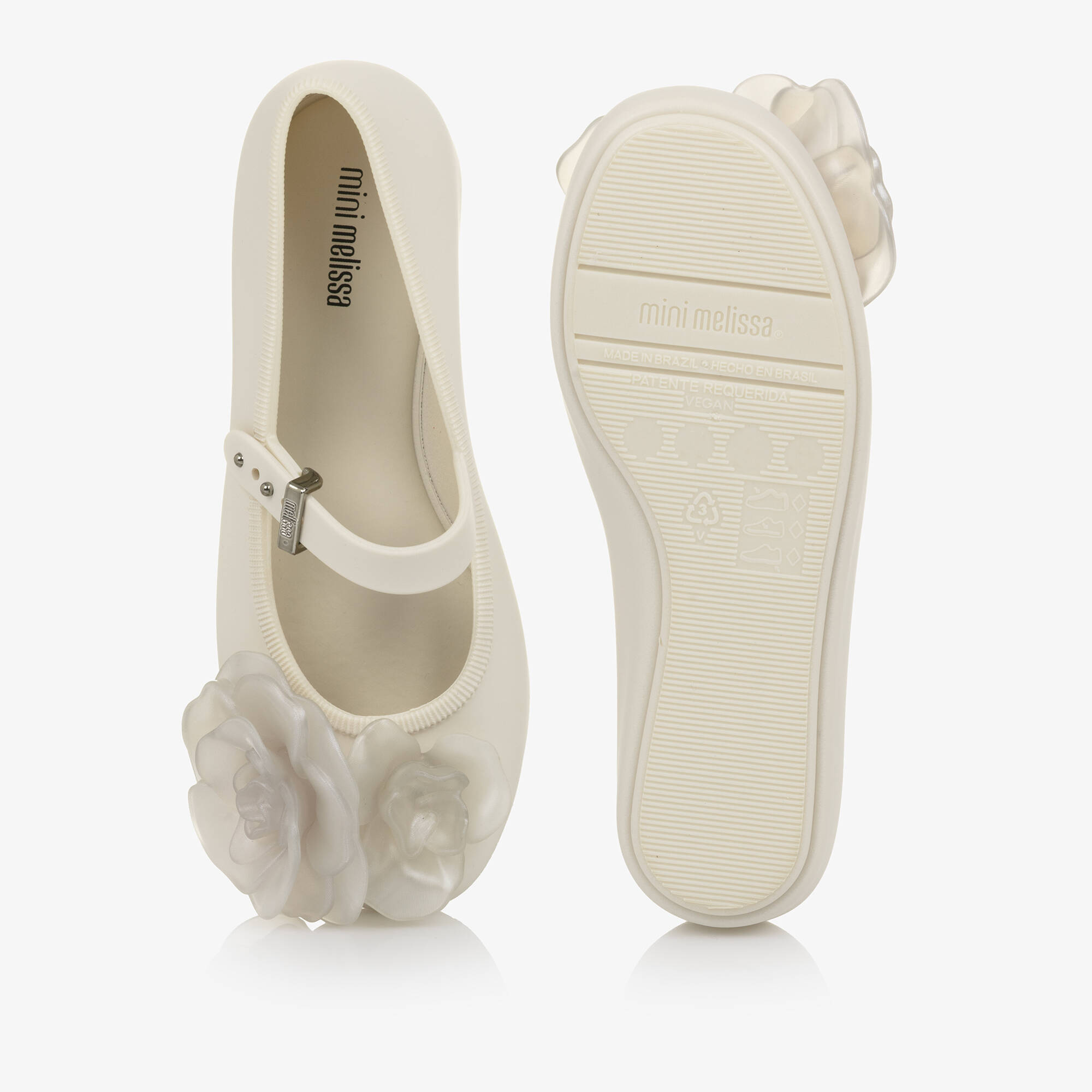 Mini Melissa - Girls Ivory Jelly Ballerina Pumps with Flowers ...