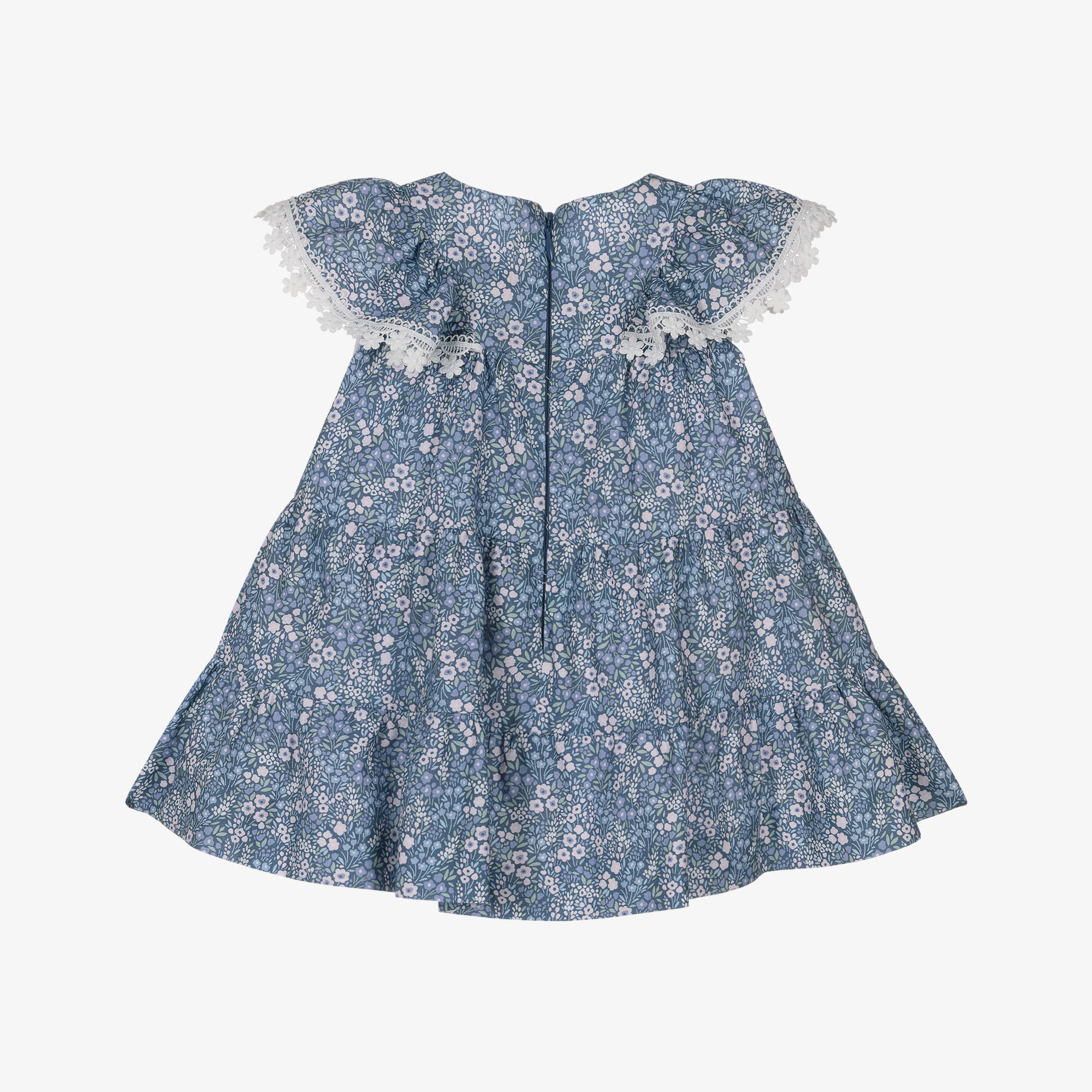Azul Pink Miranda - Baby Girls Blue & Pink Floral Cotton Dress with Lace Trim ...