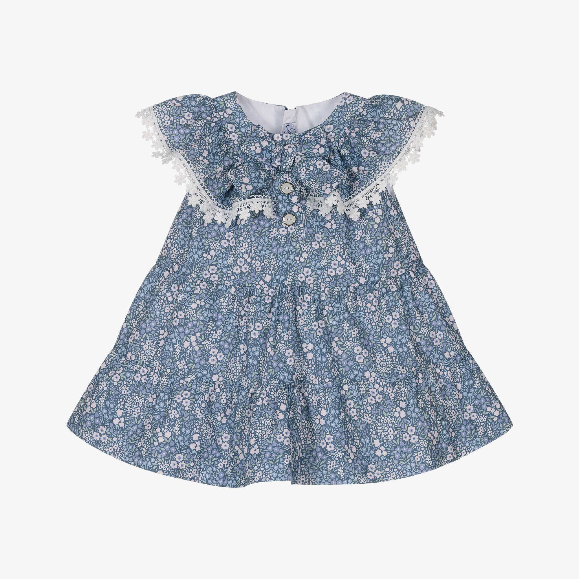 Azul Pink Miranda - Baby Girls Blue & Pink Floral Cotton Dress with Lace Trim ...