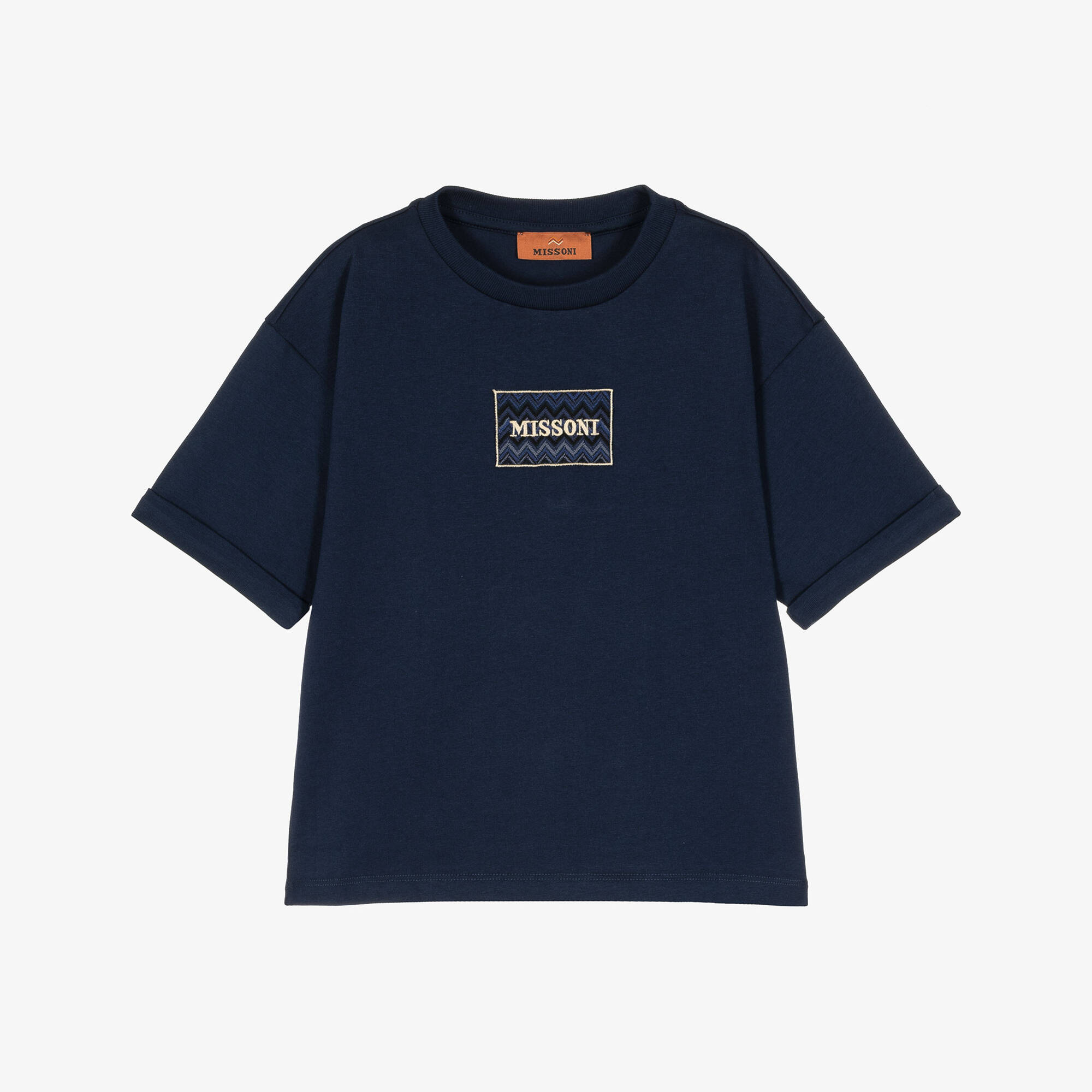 Missoni - Boys Navy Cotton T-Shirt with Zigzag Logo Patch