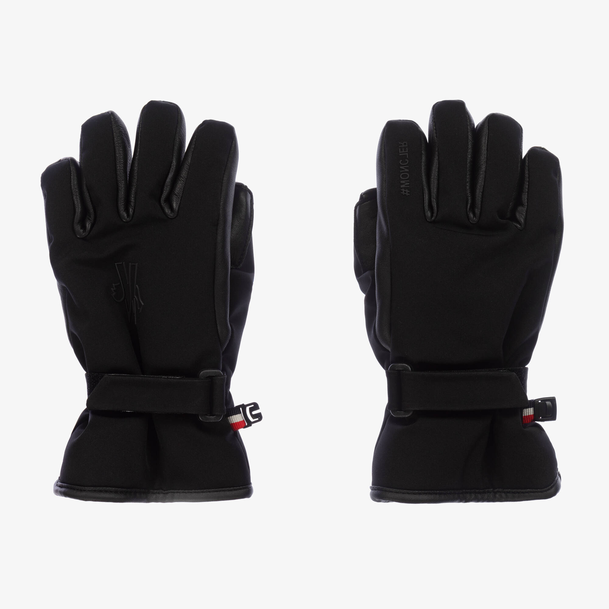Moncler Enfant - Black Leather Trimmed Ski Gloves | Childrensalon