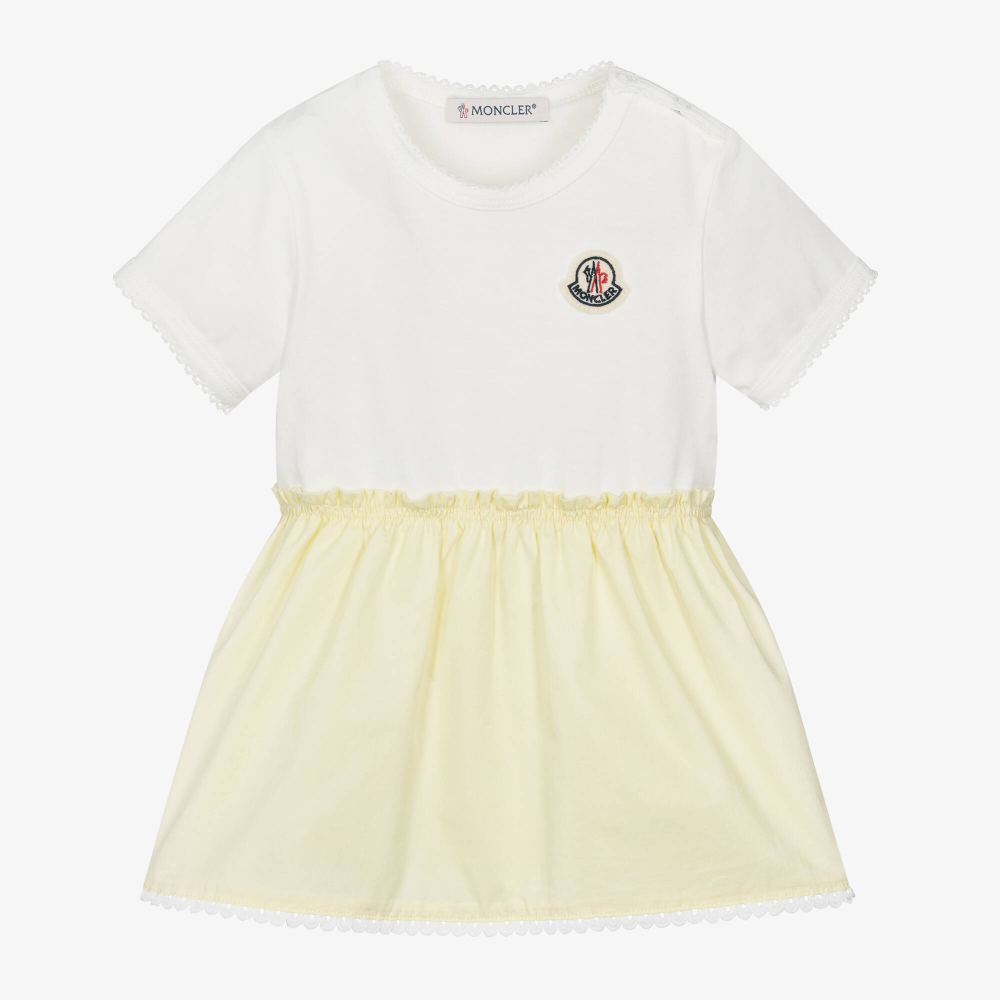 Moncler Enfant - Girls Ivory & Pale Yellow Cotton Dress