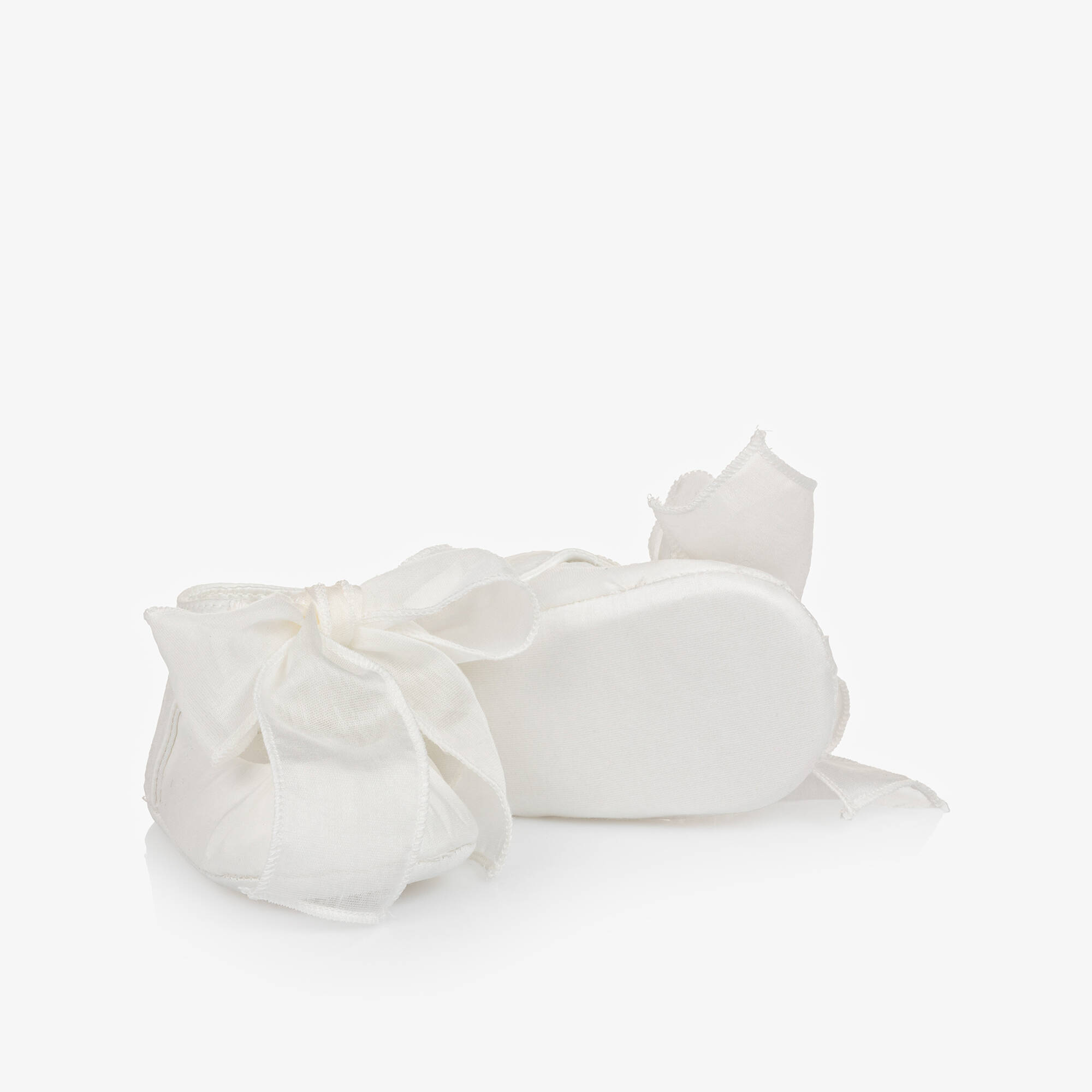 Monnalisa - Girls White Satin & Organza Bow Pre-Walkers | Childrensalon