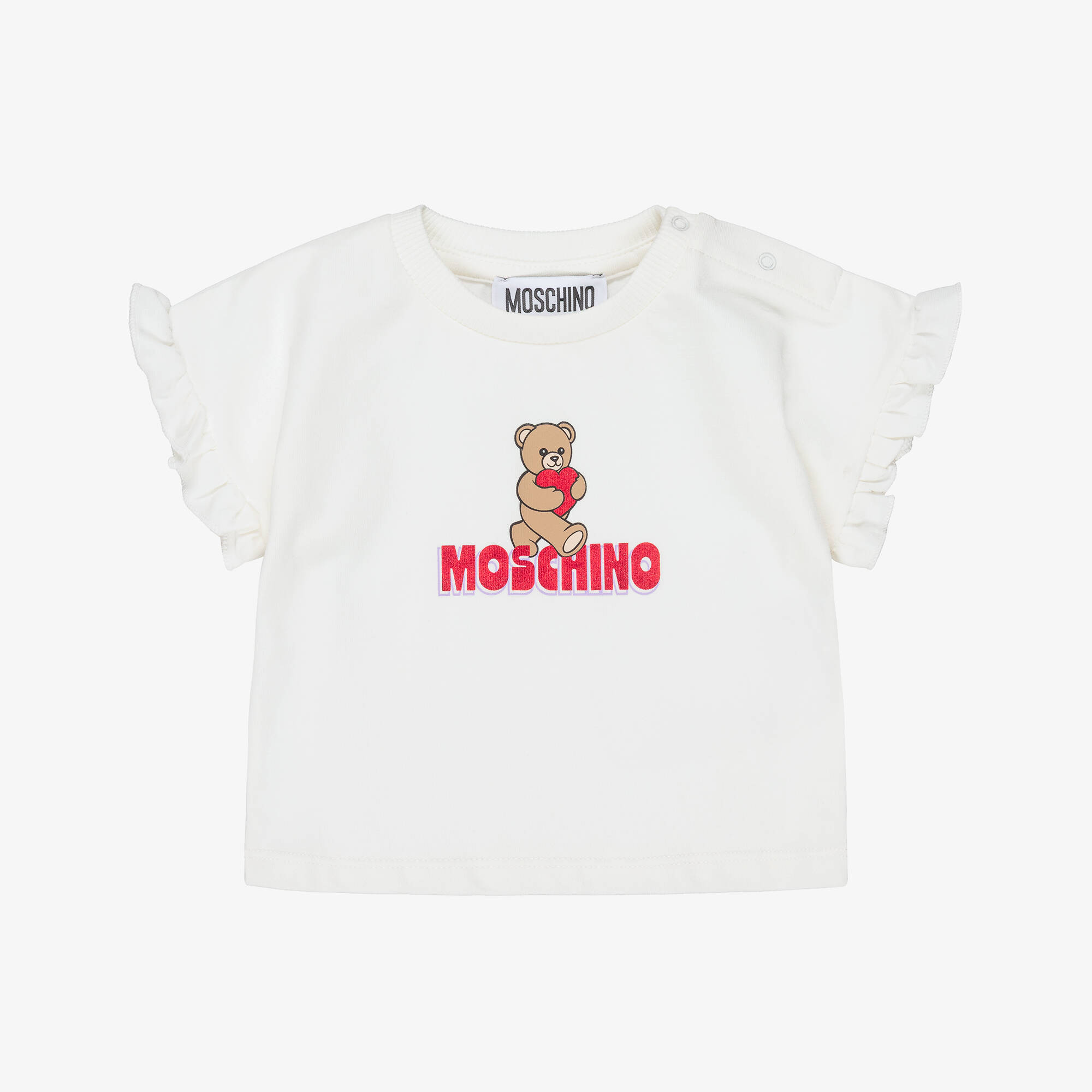 Moschino - Girls Ivory Cotton Teddy Bear & Heart T-Shirt