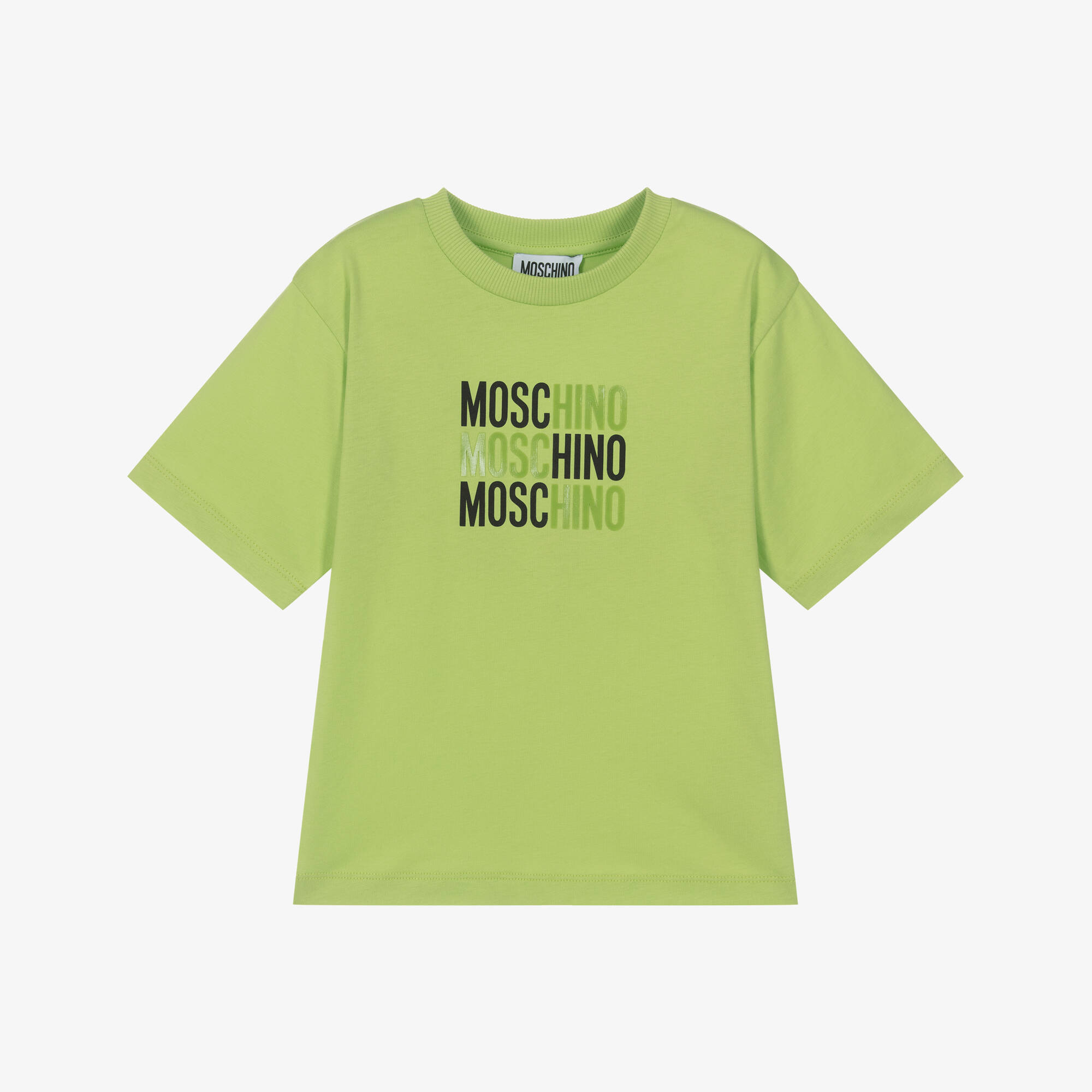 Moschino - Green Cotton T-Shirt with Triple Logo | Childrensalon