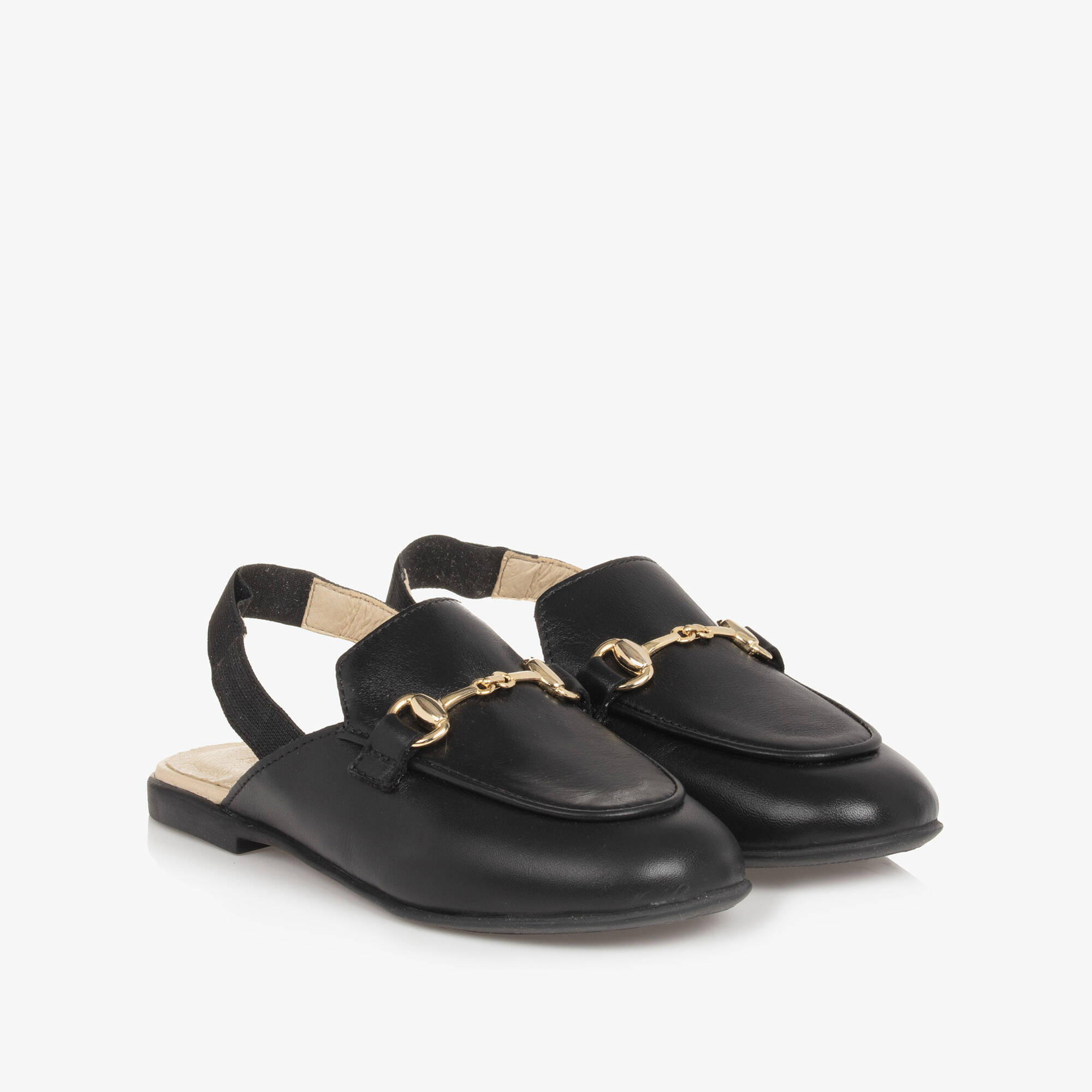 Naturino - Girls Black Leather Slingback Loafers | Childrensalon