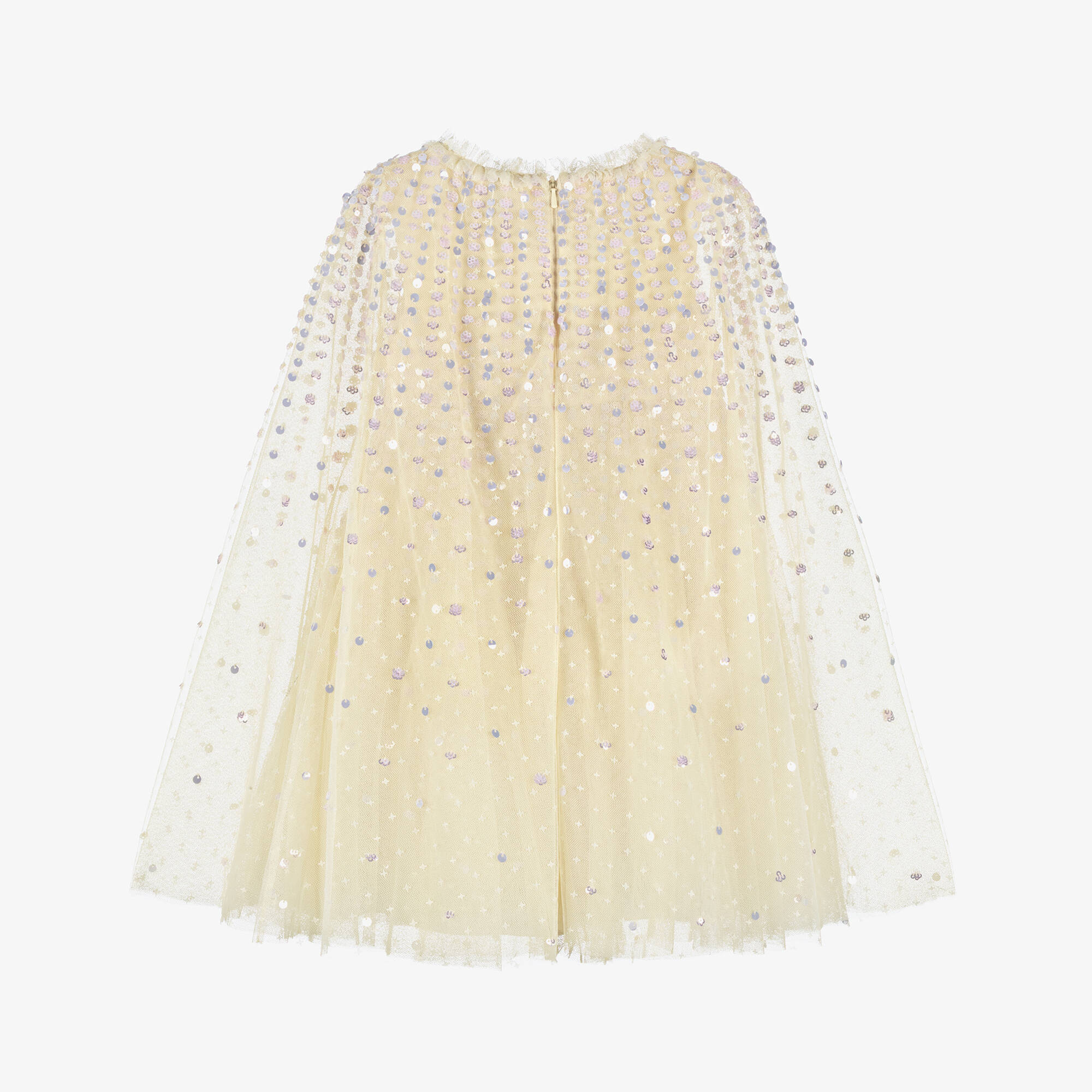 Needle & Thread - Girls Pale Yellow Tulle Cape Dress with Sequins ...