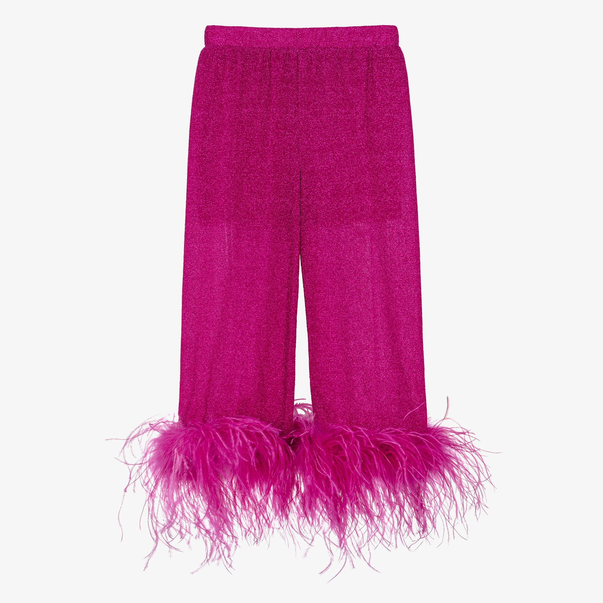 Oséree - Girls Fuchsia Pink Lumiére Feather Trim Trousers | Childrensalon