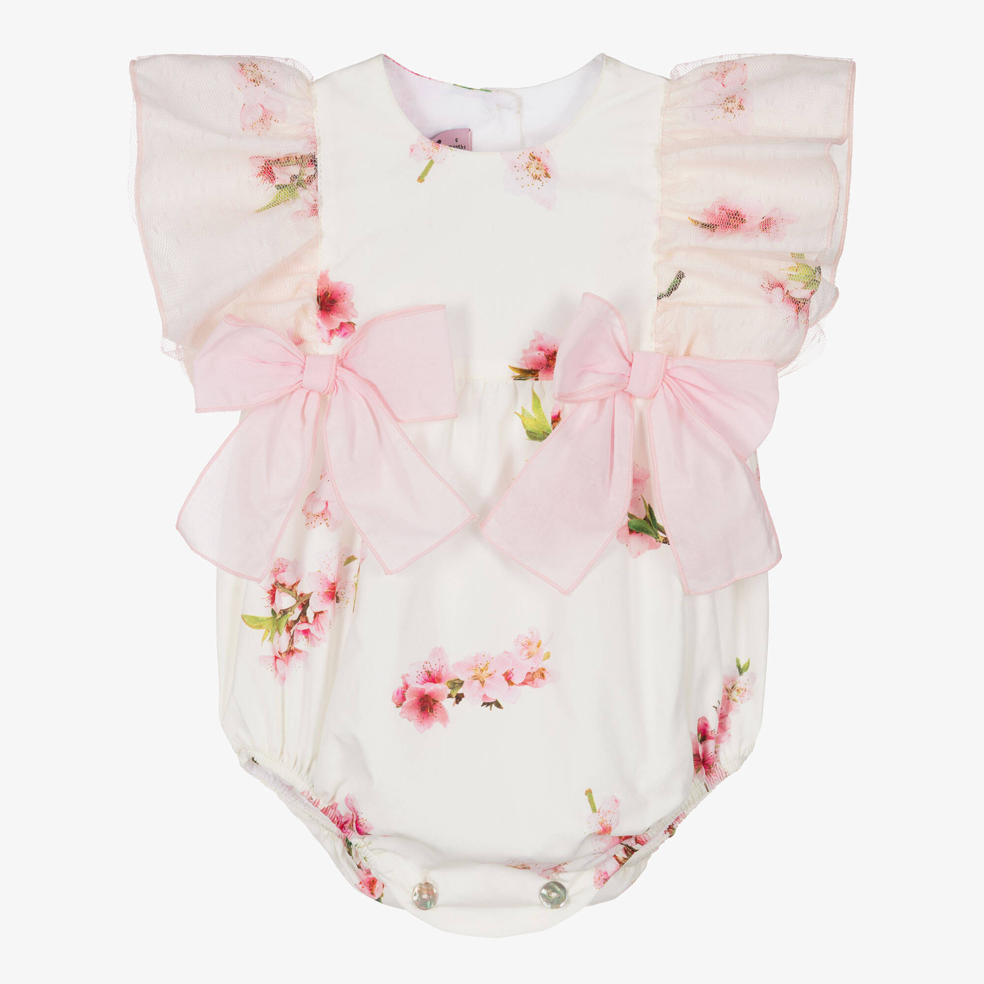 Phi Clothing - Baby Girls Ivory & Pink Floral Ruffle Shortie ...