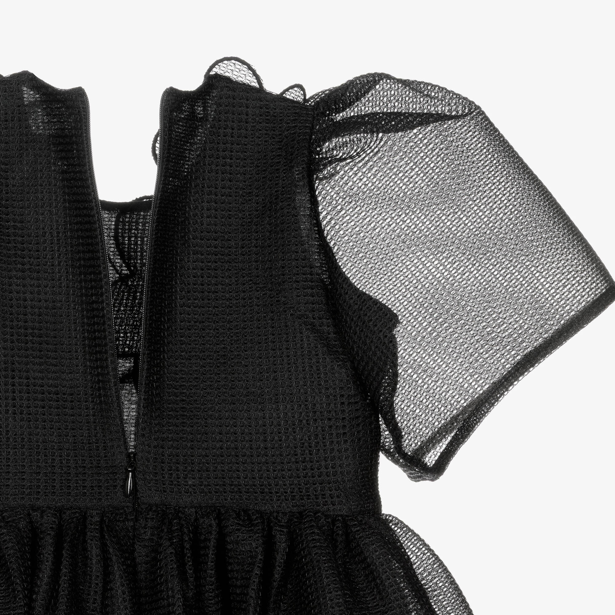 POCA & POCA - Girls Black Mesh Dress with Flower Appliqués | Childrensalon