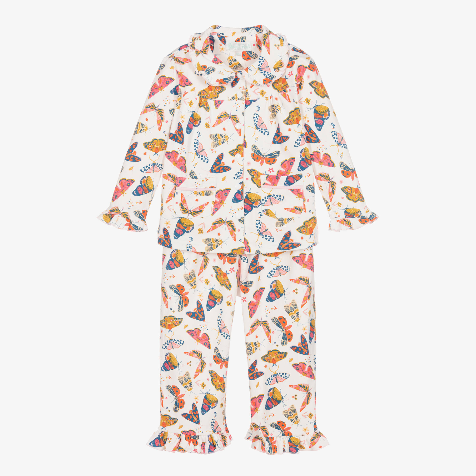 Powell Craft - Girls Ivory & Pink Butterfly Pyjamas | Childrensalon