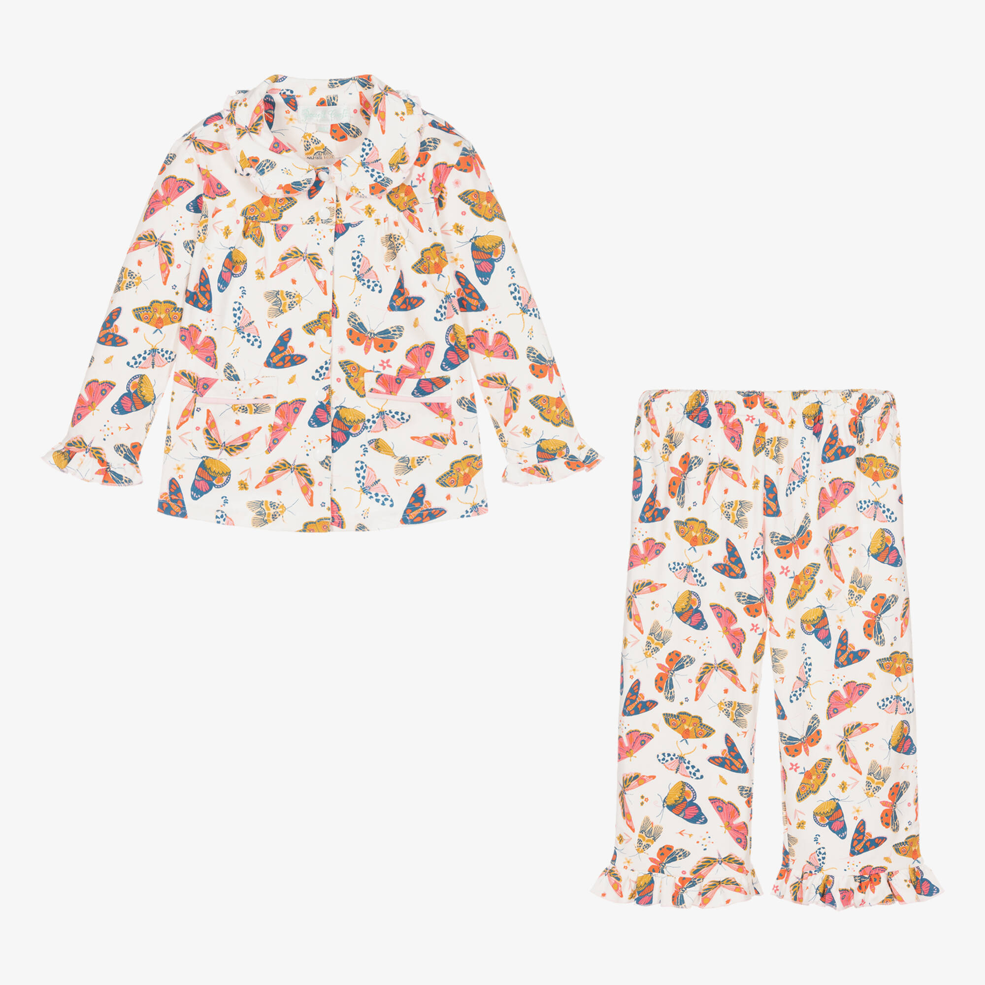 Powell Craft - Girls Ivory & Pink Butterfly Pyjamas | Childrensalon