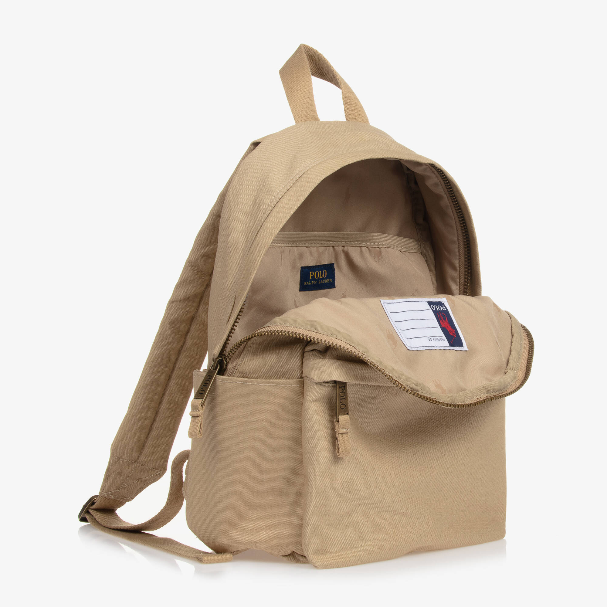 Ralph Lauren - Boys Beige Canvas Polo Bear Backpack (37cm) | Childrensalon