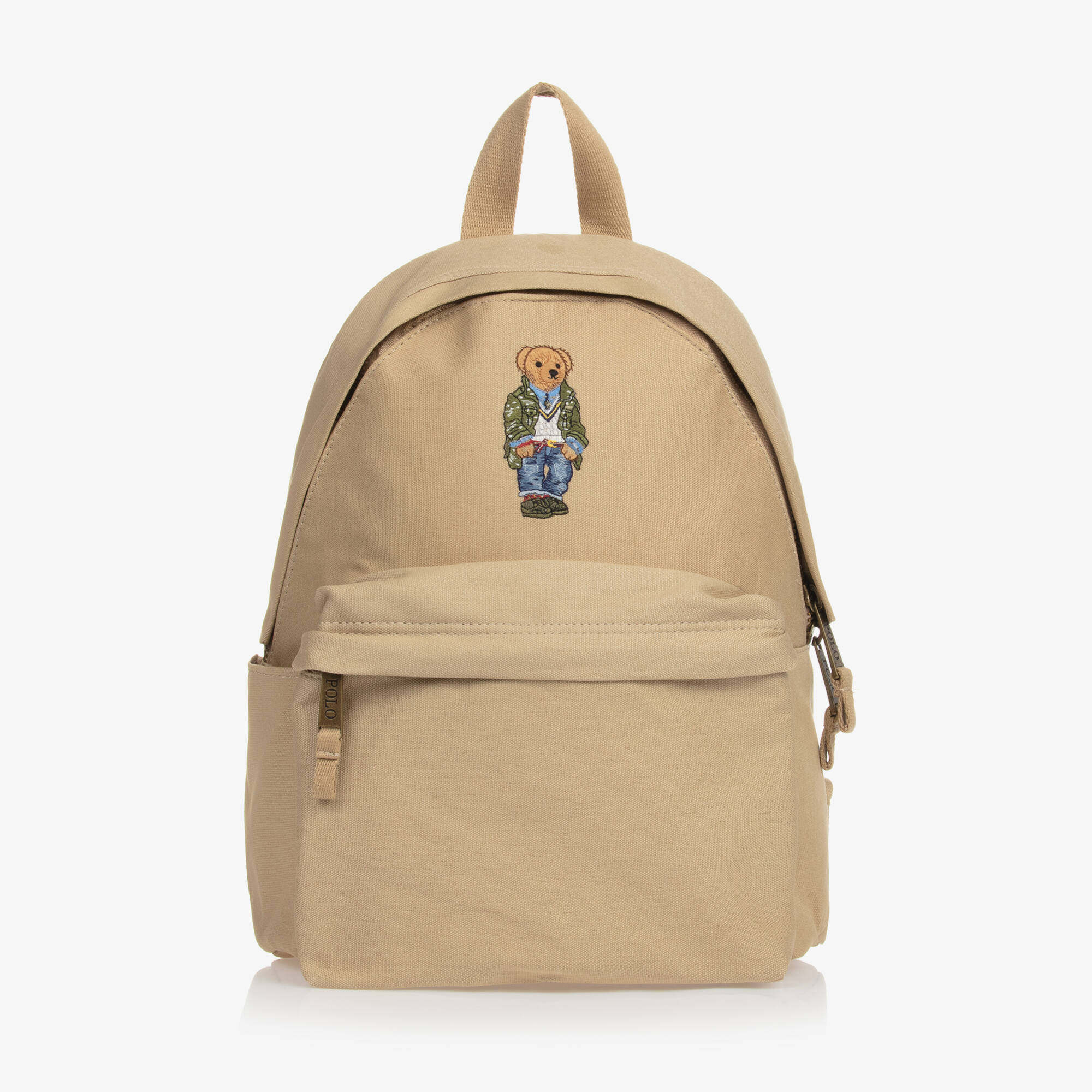 Ralph Lauren - Boys Beige Canvas Polo Bear Backpack (37cm) | Childrensalon