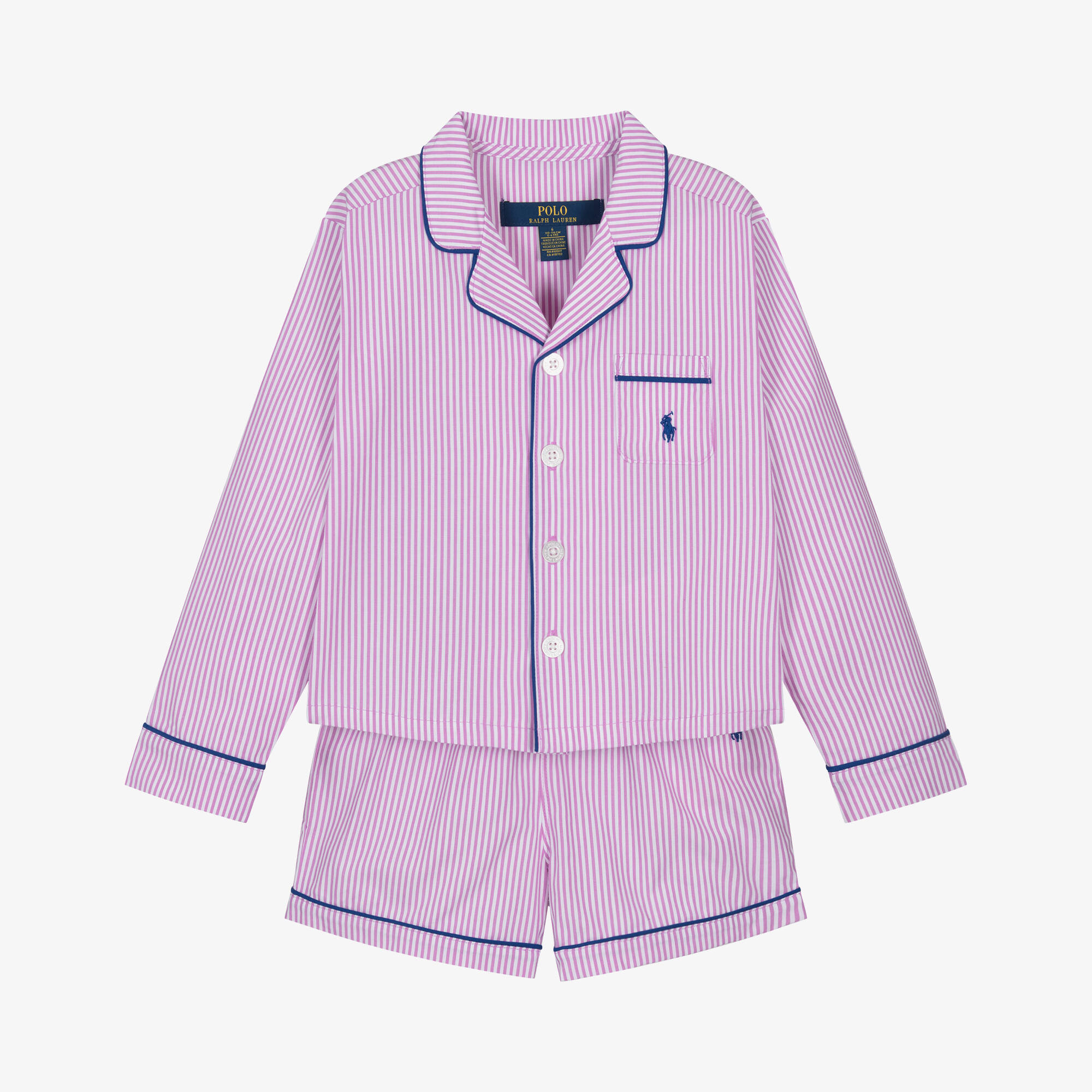 Ralph Lauren - Girls Violet Pink Stripe Short Cotton Pyjamas with Pony ...