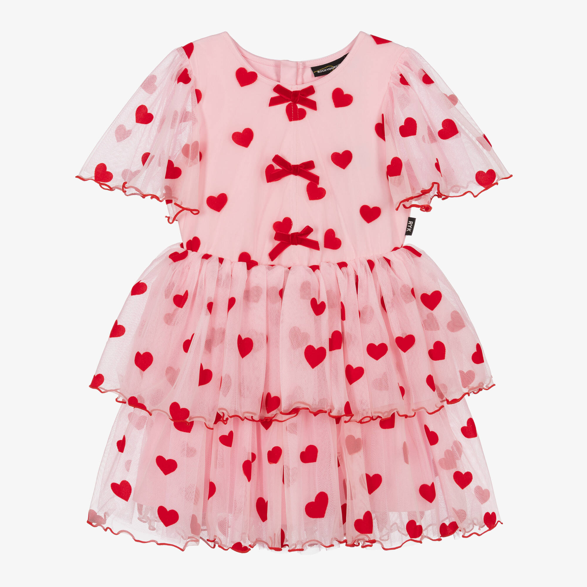 Rock Your Baby - Girls Pink Tulle Dress with Flocked Red Hearts ...