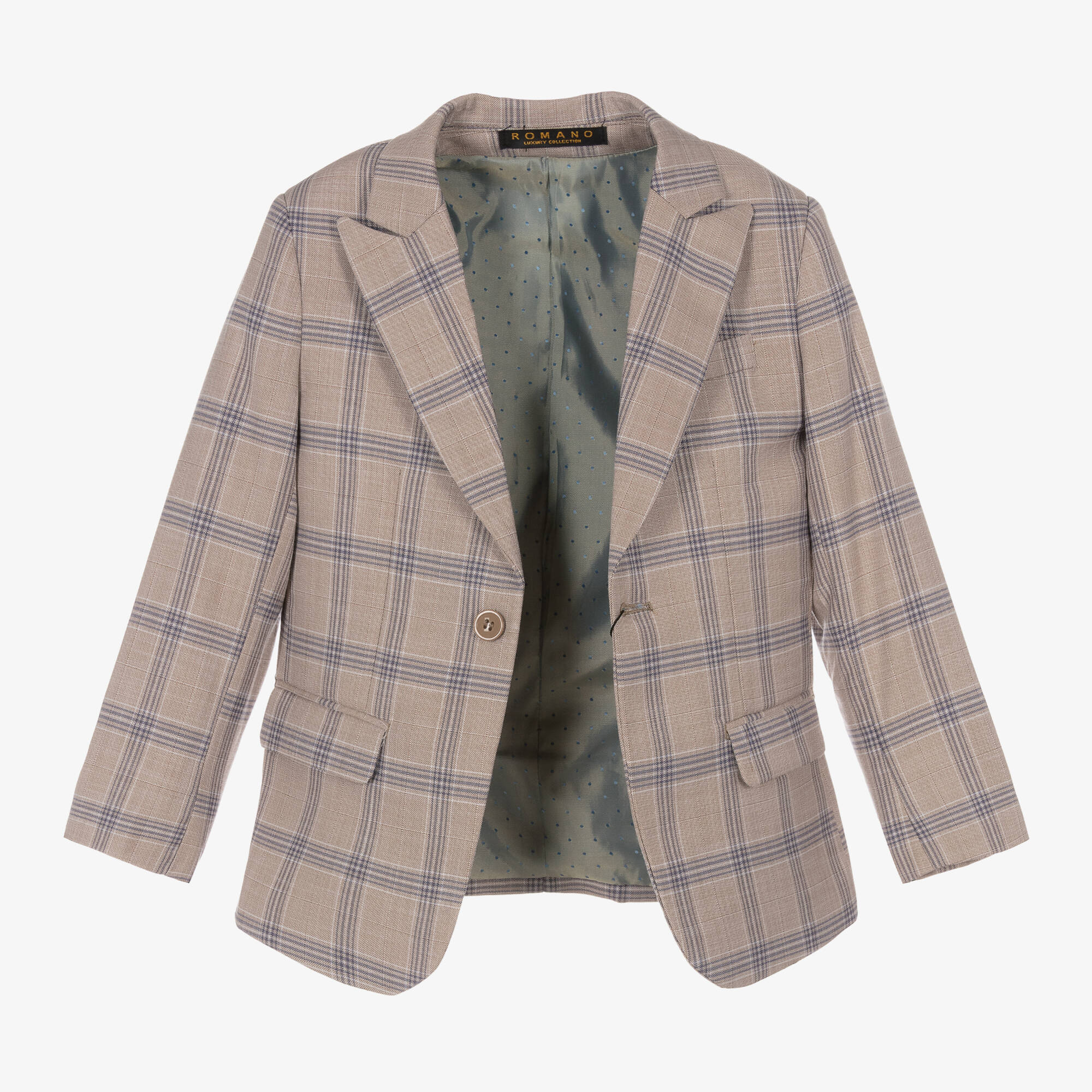 Romano - Boys Beige & Blue Check Suit | Childrensalon