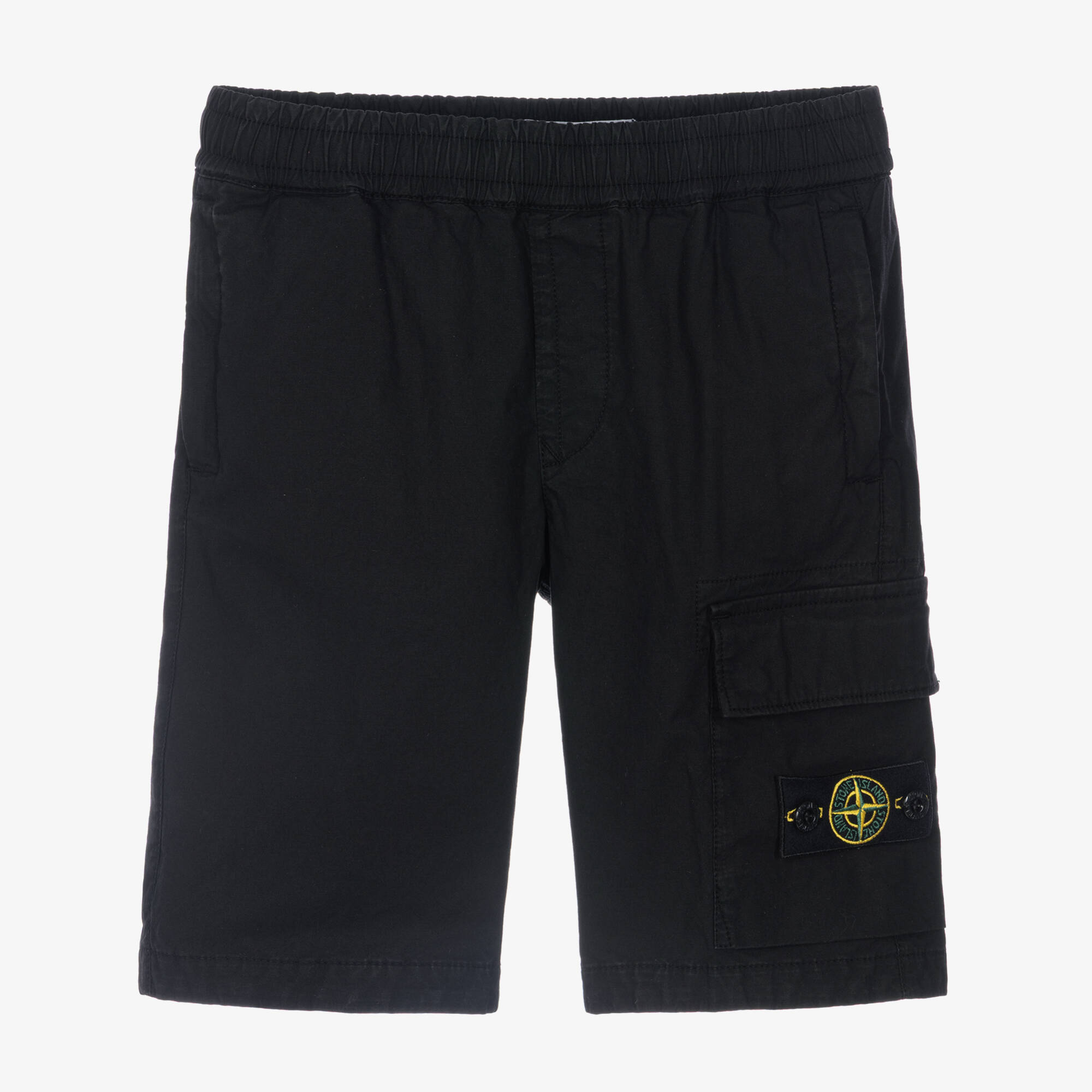 Stone Island Junior - Boys Black Cotton Shorts with Logo Compass 