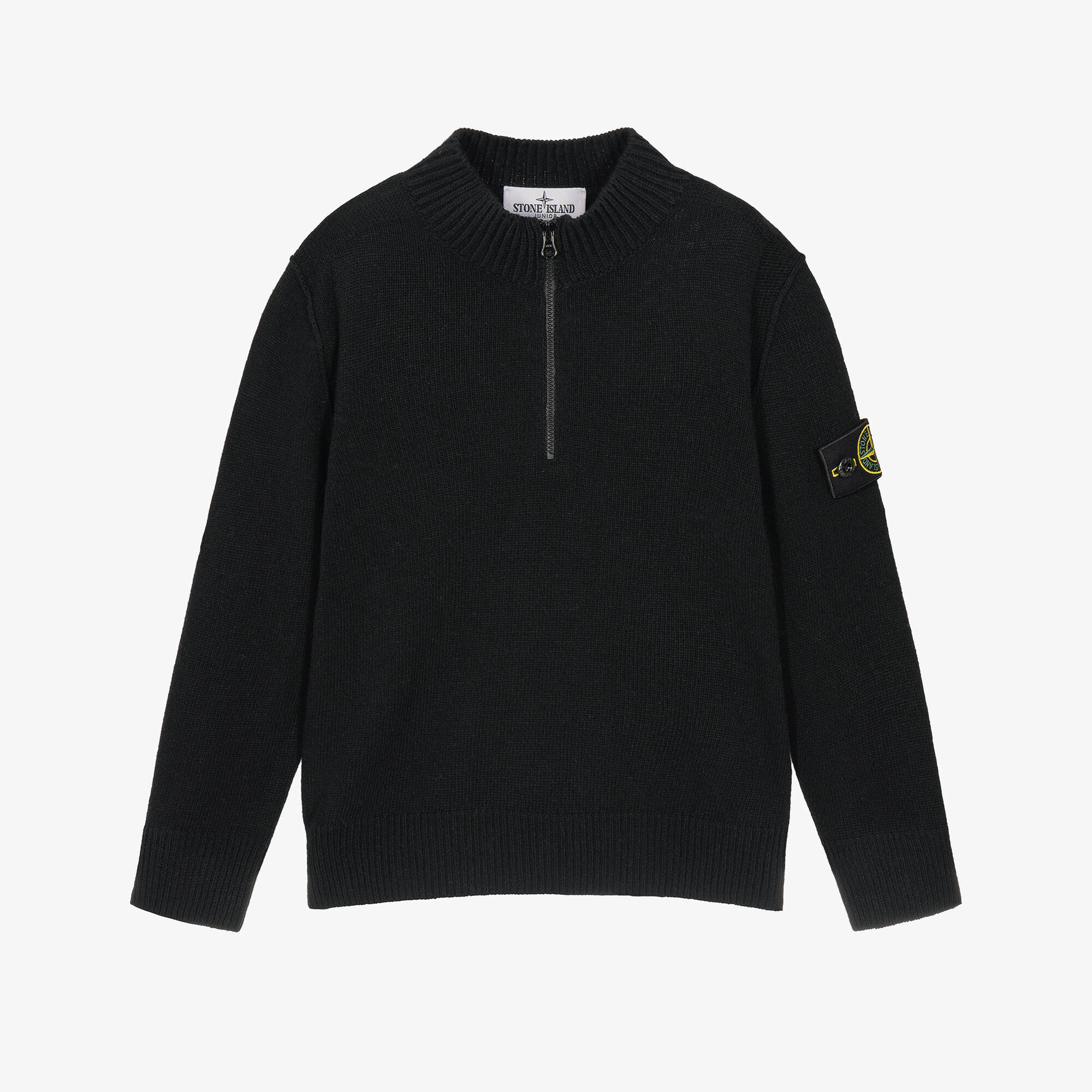 Stone Island Junior - Boys Black Half Zip Sweater with Compass 