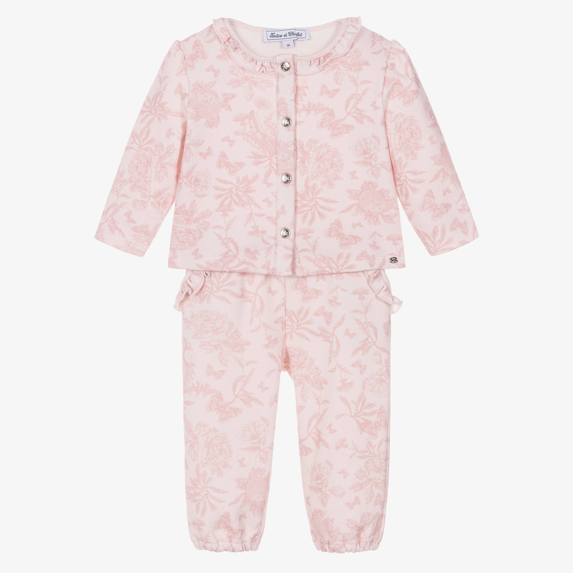 tartine-et-chocolat-girls-pink-cotton-toile-de-jouy-style-joggers-set
