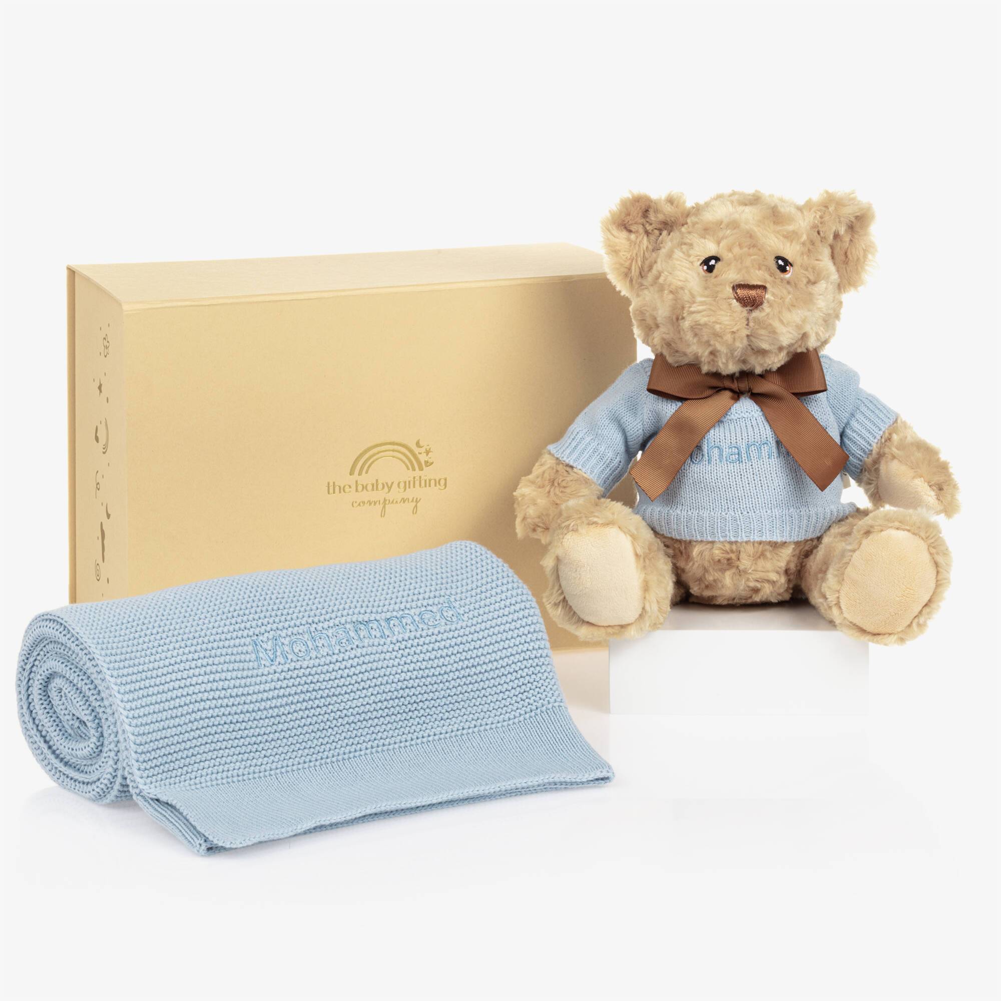 The Baby Gifting Company - Blue Personalised Teddy Baby Gift Set ...
