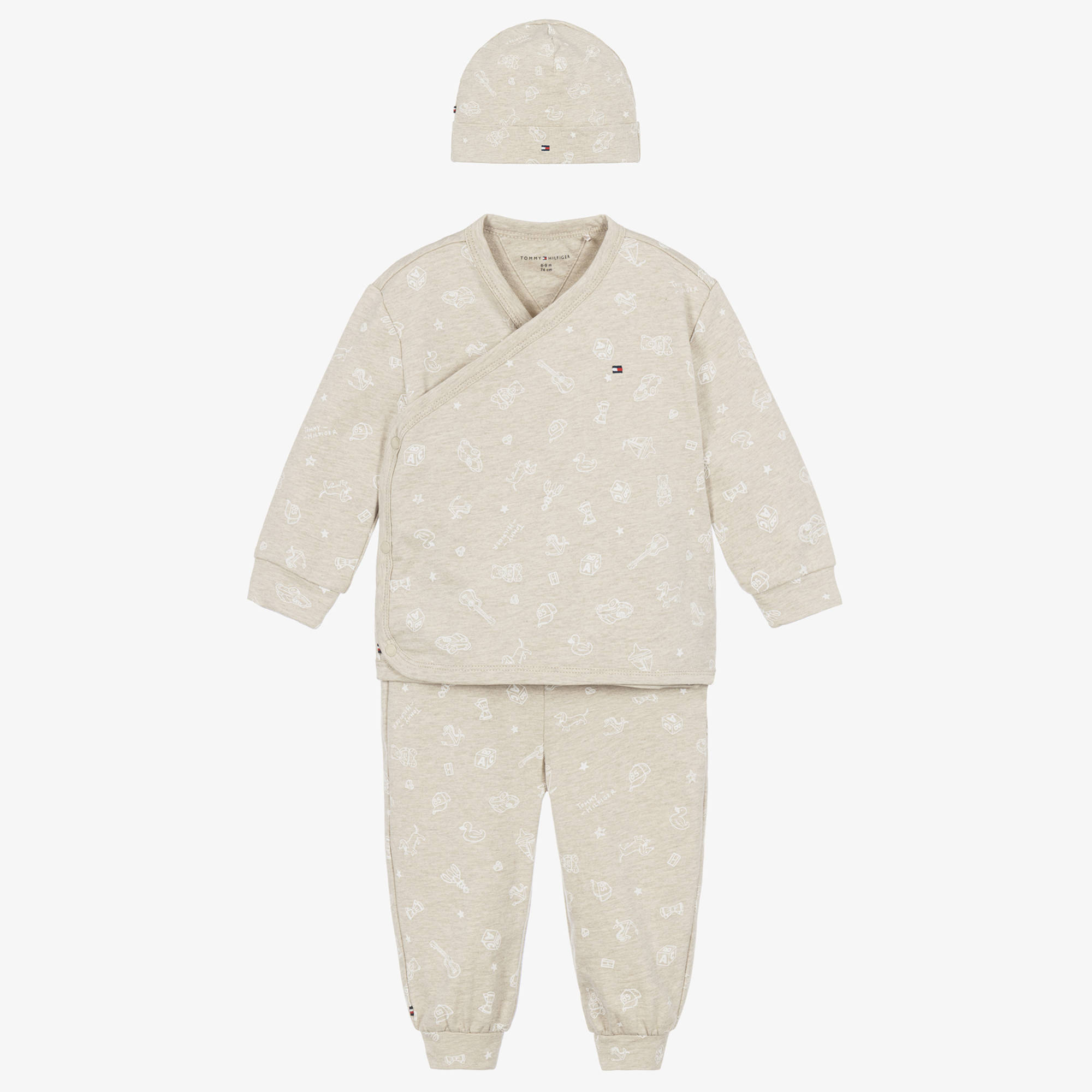 Tommy Hilfiger - Beige Cotton Jersey Baby Trouser Set with Hat ...