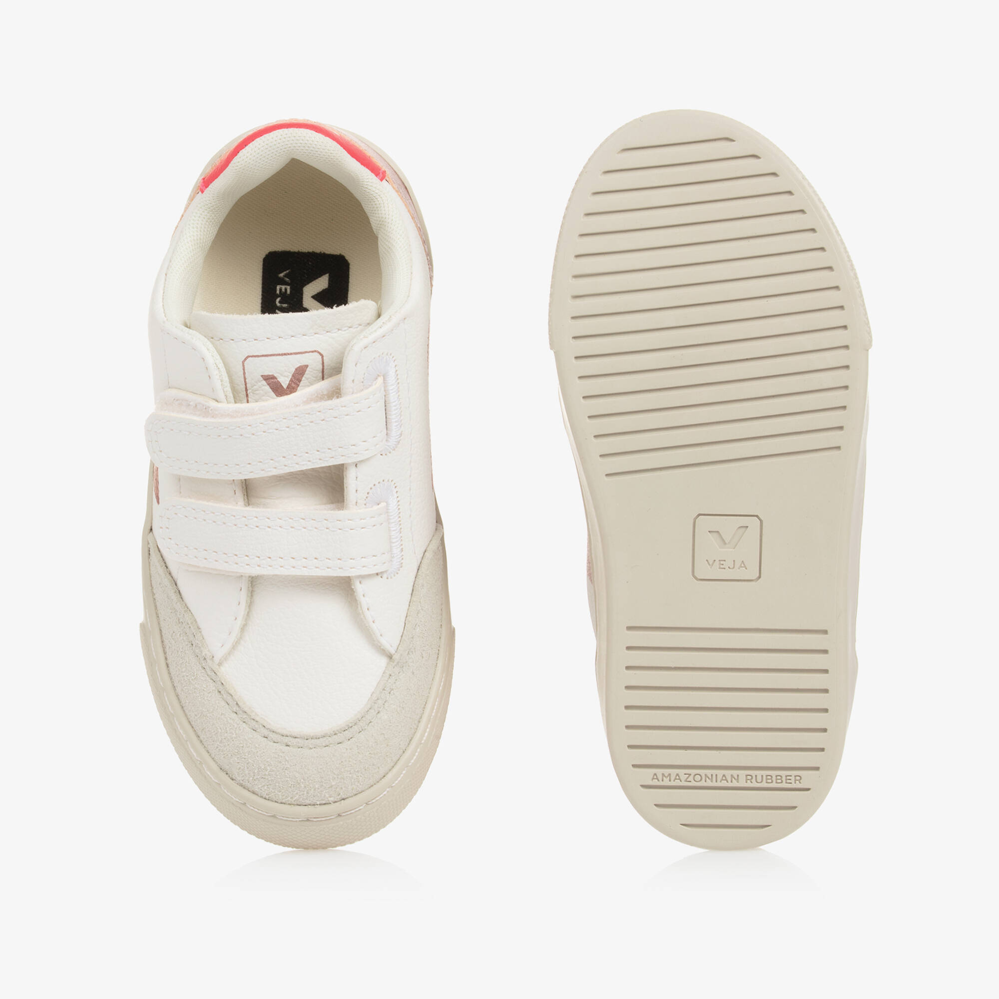VEJA - Girls White & Red V-12 Leather Trainers | Childrensalon