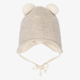 Beige Fleece Pom-Pom Baby Hat