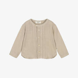 Boys Light Beige Cotton Collarless Shirt