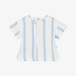 Boys White & Blue Striped Cotton Shirt