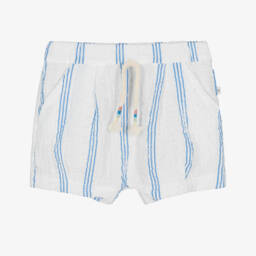 Boys White & Blue Striped Cotton Shorts