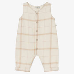 1 + in the family-Ivory & Beige Check Cotton Dungarees | Childrensalon