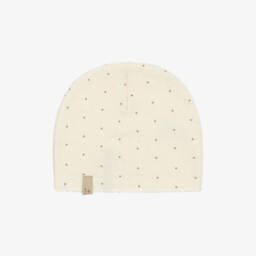Ivory Cotton Knit Baby Hat with Brown Heart Pattern