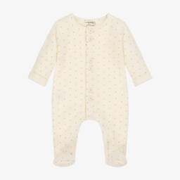 Ivory Heart Patterned Knitted Cotton Babygrow