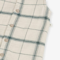 1 + in the family-Ivory & Navy Blue Check Cotton Dungarees | Childrensalon