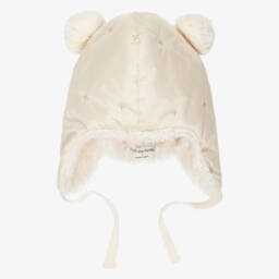 Ivory Padded Baby Hat with Sherpa Fleece Lining