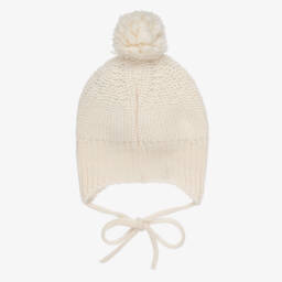 1 + in the family-Ivory Wool Knit Pom-Pom Baby Hat | Childrensalon