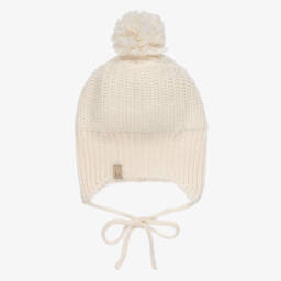 1 + in the family-Ivory Wool Knit Pom-Pom Baby Hat | Childrensalon