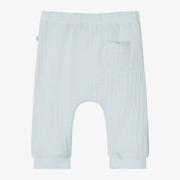 1 + in the family-Pale Blue Cotton Muslin Baby Trousers | Childrensalon