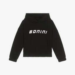 Girls Black Cotton Boxy Fit Hoodie