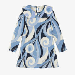 A Dee-Girls Blue Cotton Swirl Print Dress | Childrensalon