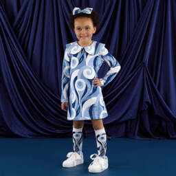 A Dee-Girls Blue Cotton Swirl Print Dress | Childrensalon