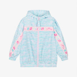 Girls Blue & Pink Logo Tape Hooded Jacket 