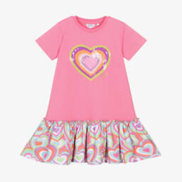 Girls Bright Pink Sequin Heart Dress