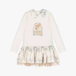 Girls Ivory Cotton Jersey Perfume Bottle Print Dress