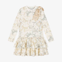 Girls Ivory Perfume Bottle Print Cotton Jersey Dress