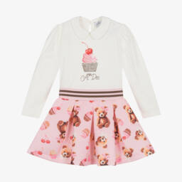 Piccola Speranza-Girls Pink Faux Fur Coat with Velvet Bows | Childrensalon