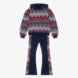 Girls Navy Blue & Burgundy Zigzag Jersey Tracksuit