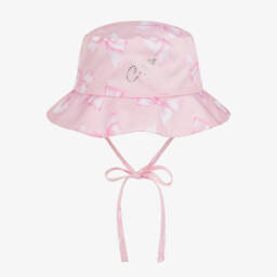 Girls Pale Pink Bow Print Sun Hat